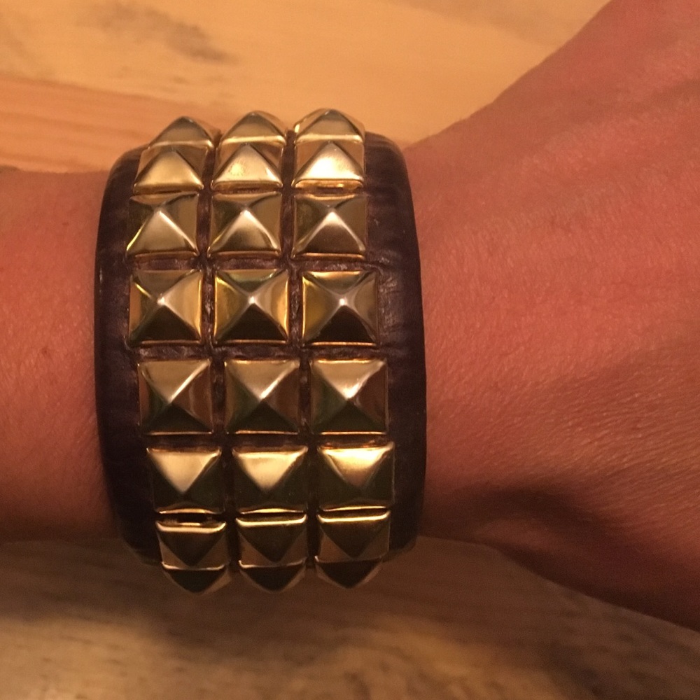 Gold Studded Bracelet, Purple Leather